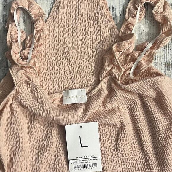 Karlie Bodysuit Ruffled Knit Tank Women’s Sz Large Blush New NWT Stretch - Picture 4 of 10